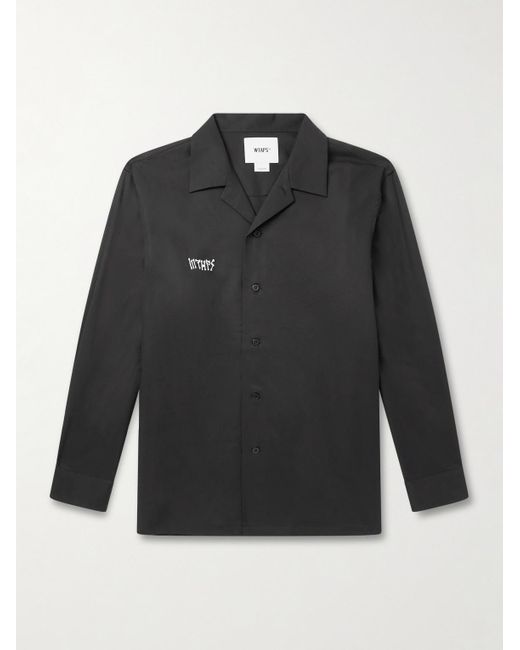 Camp-Collar Logo-Embroidered Lyocell And Cotton-Blend Twill Shirt di (w)taps in Black da Uomo