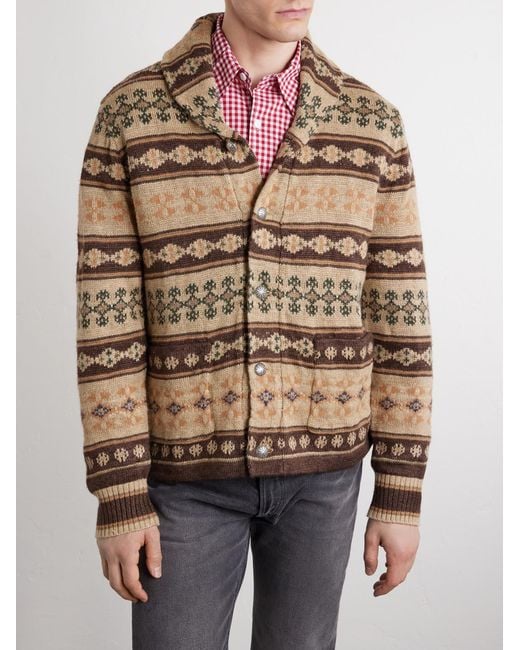 RRL Natural Linen, Silk And Wool-Blend Jacquard Cardigan for men