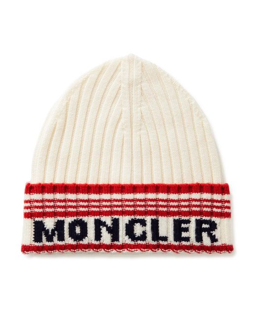 Moncler Red Logo-intarsia Ribbed Virgin Wool Beanie for men