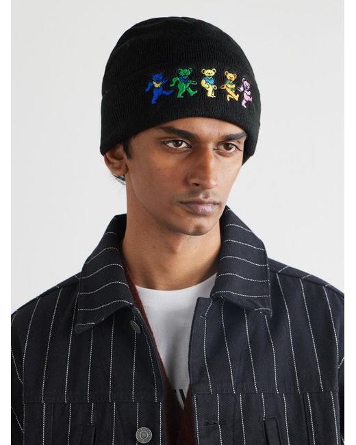 Thisisneverthat Black Grateful Dead Dancing Bears Embroidered Knitted Beanie for men