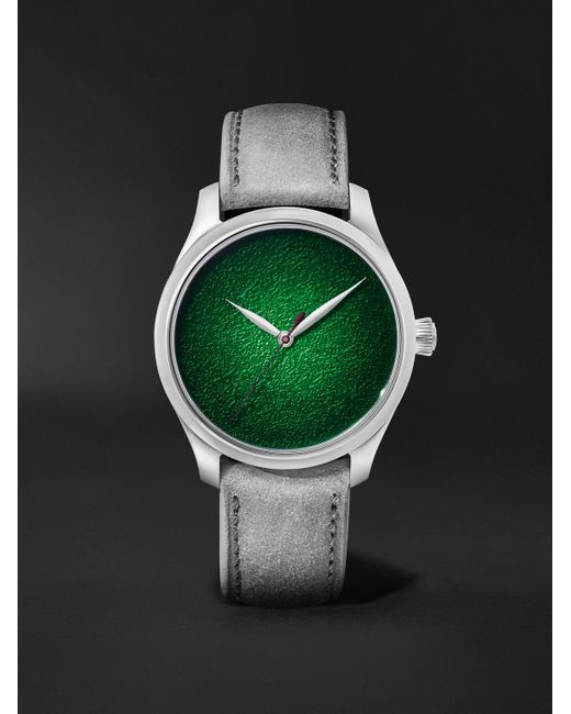 H. Moser & Cie Green Endeavour Centre Seconds Concept Automatic 40mm Stainless Steel And Leather Watch for men