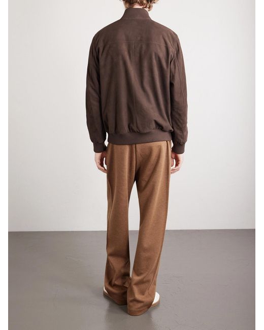Loro Piana Brown Ivy Padded Suede Bomber Jacket for men