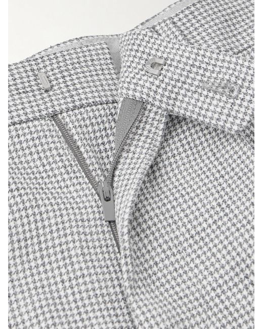 Brunello Cucinelli Gerade geschnittene Anzughose aus Leinen mit Falten und feinem Hahnentrittmuster in Gray für Herren