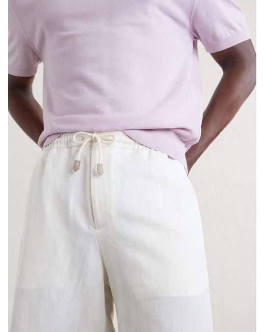Canali White Straight-Leg Linen And Silk-Blend Bermuda Shorts for men