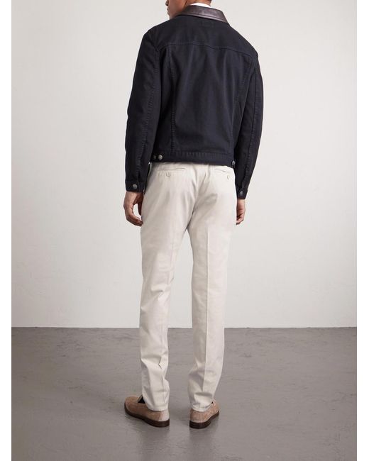 Brunello Cucinelli Natural Slim-fit Stretch-cotton Twill Trousers for men
