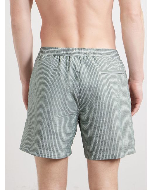 Sunspel Blue Straight-Leg Striped Swim Shorts for men