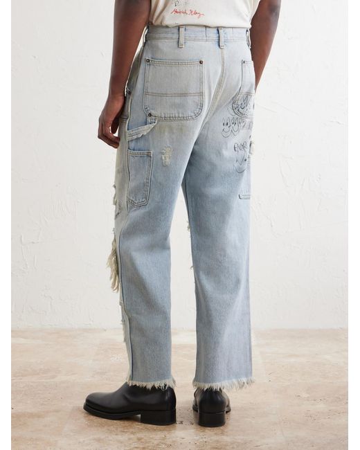 Paly Hollywood Blue Straight-leg Distressed Studded Jeans for men