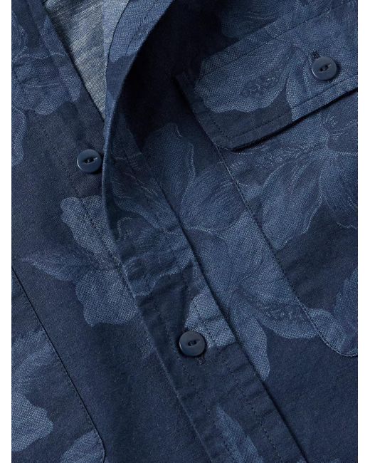 Ralph Lauren Purple Label Blue Slim-fit Floral-print Cotton And Linen-blend Shirt for men