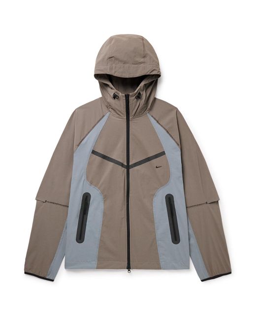 Nike Gray Tech Logo-Print Panelled Stretch-Nylon Hooded Jacket for men