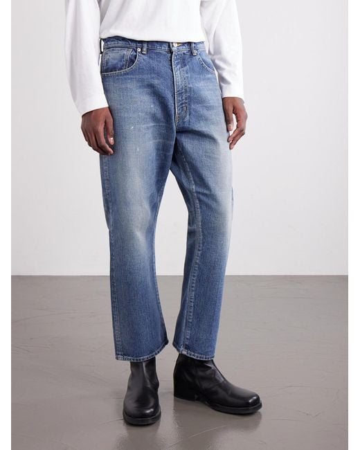 Beams Plus Blue Straight-Leg Paint-Splattered Jeans for men