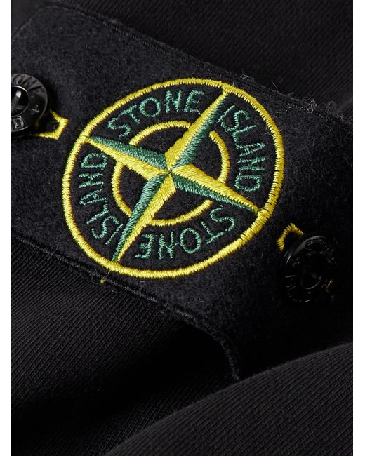 Stone Island Black Logo-appliquéd Garment-dyed Cotton-jersey Hoodie for men