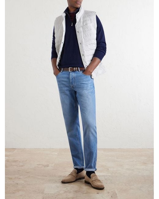 Brunello Cucinelli White Quilted Shell Down Gilet for men