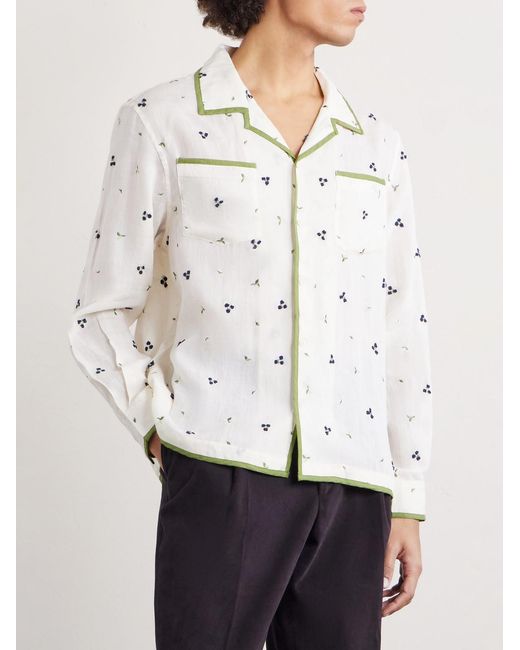 Bode Natural Blackberry Patch Camp-collar Embroidered Linen Shirt for men