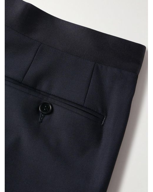Pantaloni da smoking slim-fit in lana con finiture in raso di Canali in Blue da Uomo