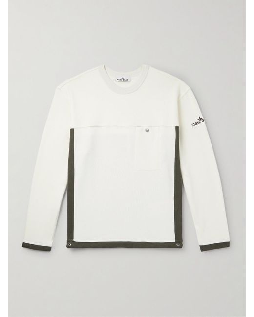 Stone Island White Colour-block Logo-embroidered Cotton-jersey Sweatshirt for men