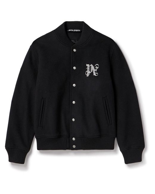 Palm Angels Black Logo-embroidered Wool-blend Varsity Jacket for men
