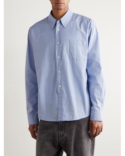 Our Legacy Blue Beyond Checked Cotton-poplin Shirt for men