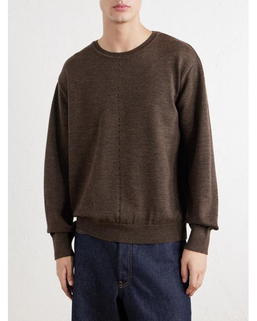 Folk Brown Perforated Mélange Merino Wool Sweater for men