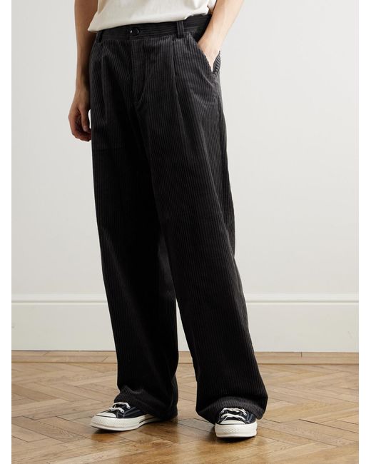 Oliver Spencer Black Orsman Wide-Leg Cotton-Blend Corduroy Trousers for men