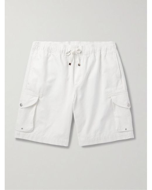 Brunello Cucinelli White Straight-Leg Cotton-Twill Drawstring Cargo Shorts for men