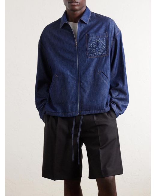 Loewe Blue Anagram-Appliqué Cotton Chambray Jacket for men