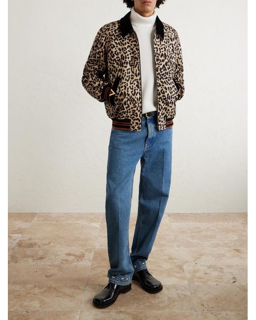 Valentino Garavani Black Leopard-Print Wool-Twill Bomber Jacket for men