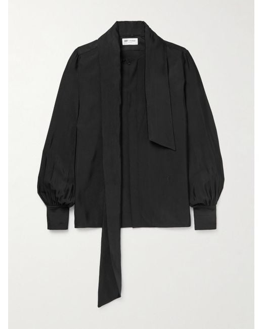 Camicia in misto lana con fiocco di Saint Laurent in Black da Uomo