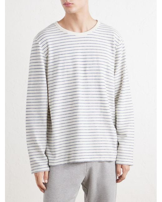 Folk White Striped Cotton T-shirt for men
