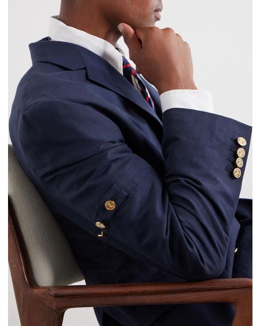Thom Browne Blue Double-breasted Striped Cotton And Linen-blend Blazer for men