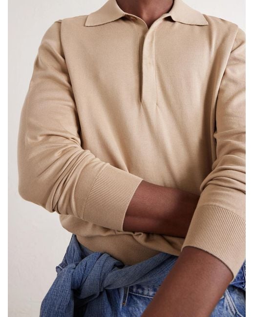 Saint Laurent White Silk And Cotton-Blend Polo Sweater for men