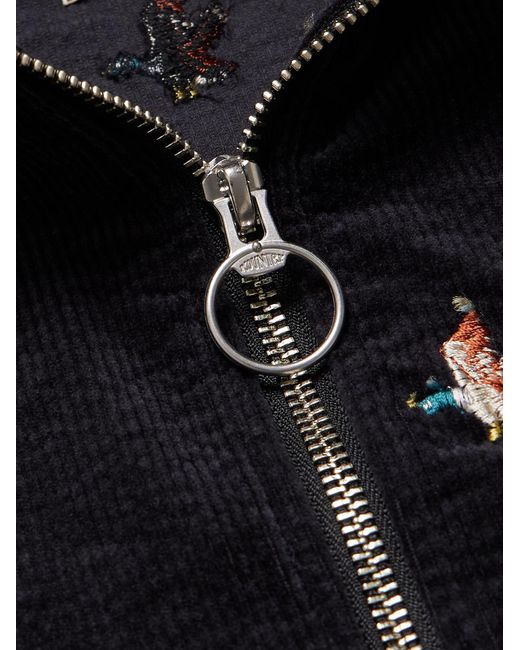 Kapital Black Striped Webbing-Trimmed Embroidered Cotton-Blend Corduroy Track Jacket for men