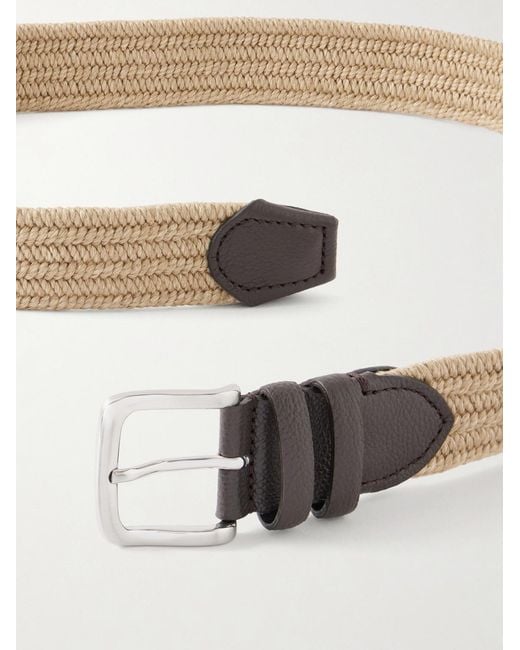Mr P. Natural 3.5Cm Leather-Trimmed Woven Belt for men