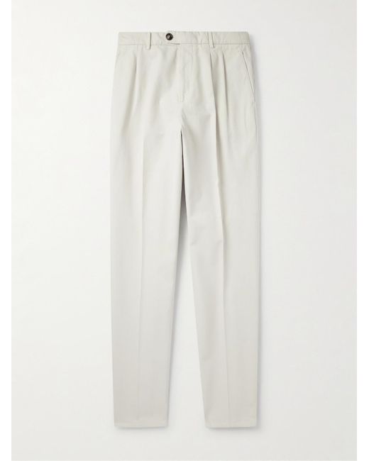 Brunello Cucinelli White Straight-leg Pleated Cotton Trousers for men