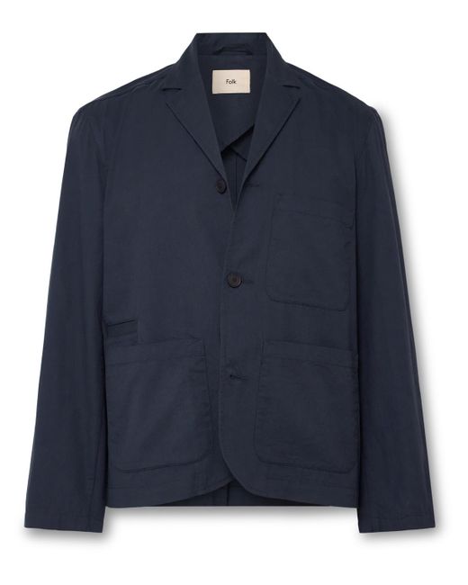 Folk Blue Unstructured Garment-dyed Cotton-twill Blazer for men