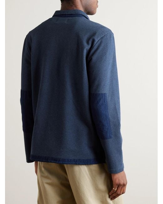 Folk Signal Sweatshirt aus Baumwoll-Jersey mit Chambray-Besatz und kurzem Reißverschluss in Blue für Herren