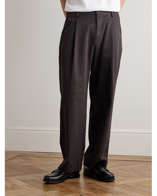 NN07 Black Kay 1420 Straight-Leg Pleated Organic Cotton-Blend Twill Trousers for men