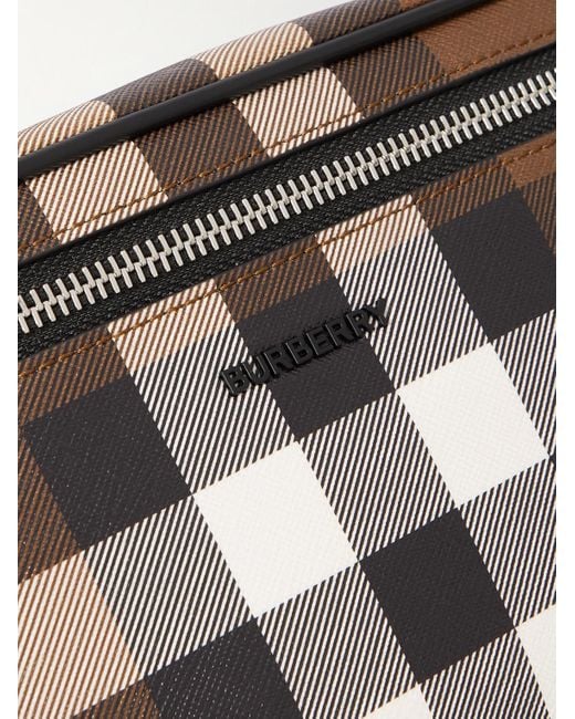 Burberry Brown Logo-embossed Checked Leather Belt Bag for men