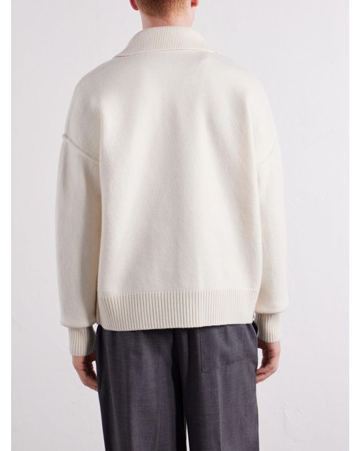 AMI Natural Logo-Intarsia Wool Polo Sweater for men