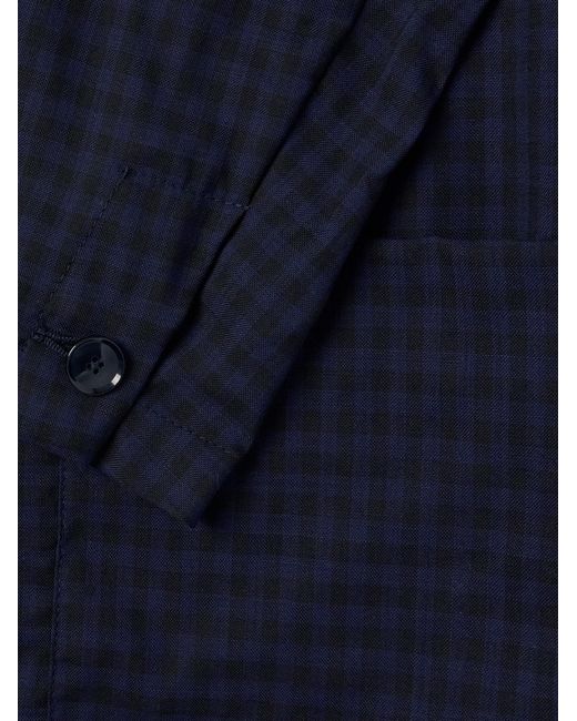 Barena Blue Visal Checked Crinkled Wool-Blend Overshirt for men