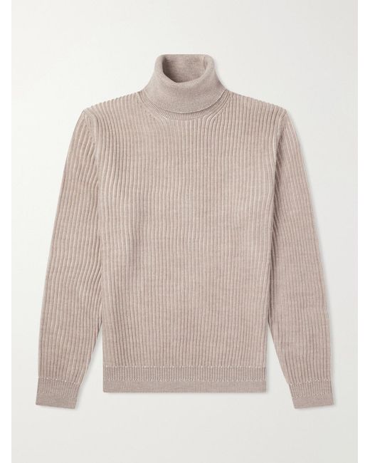 Slowear Natural Ribbed Virgin Wool Rollneck Sweater for men