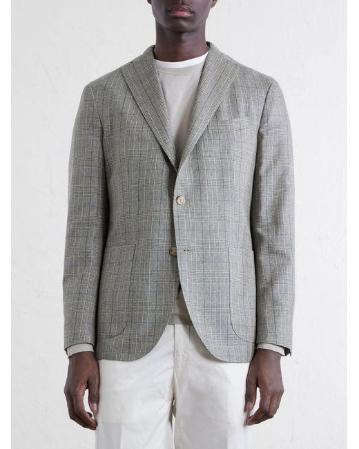Boglioli Gray Prince Of Wales Checked Silk Blazer for men