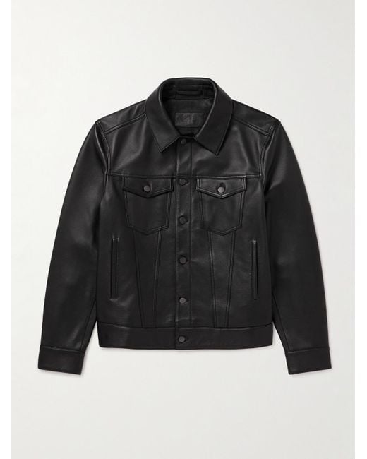 Mr P. Black Full-Grain Leather Trucker Jacket for men