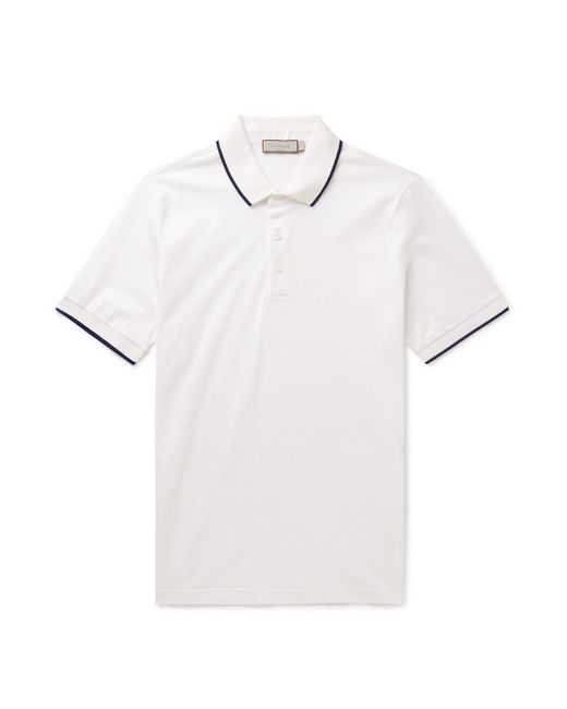 Canali White Cotton-piqué Polo Shirt for men