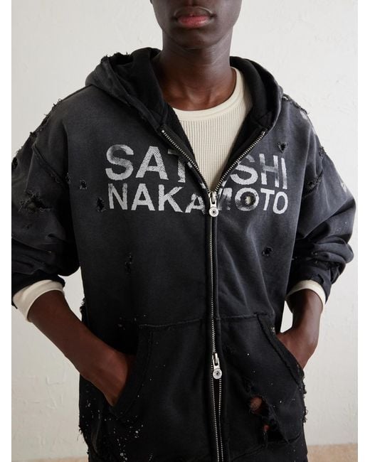 Satoshi Nakamoto Black Luke Logo-Printed Cotton-Fleece Zip-Up Hoodie for men