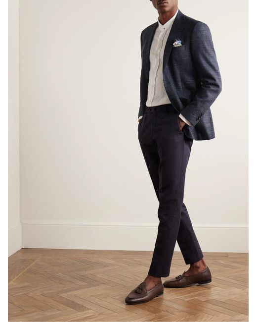 Canali Blue Kei Slim-fit Wool-blend Tweed Blazer for men
