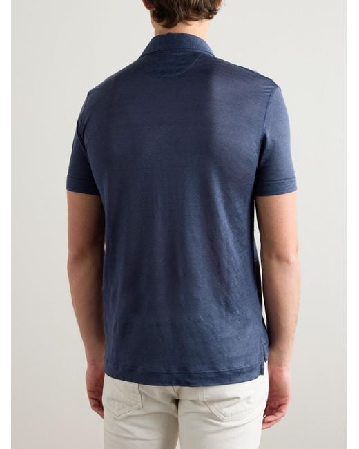 Tom Ford Blue Slim-Fit Silk And Linen-Blend Polo Shirt for men