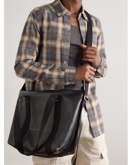 Rick Owens Black Webbing-Trimmed Burnished-Leather Weekend Bag for men