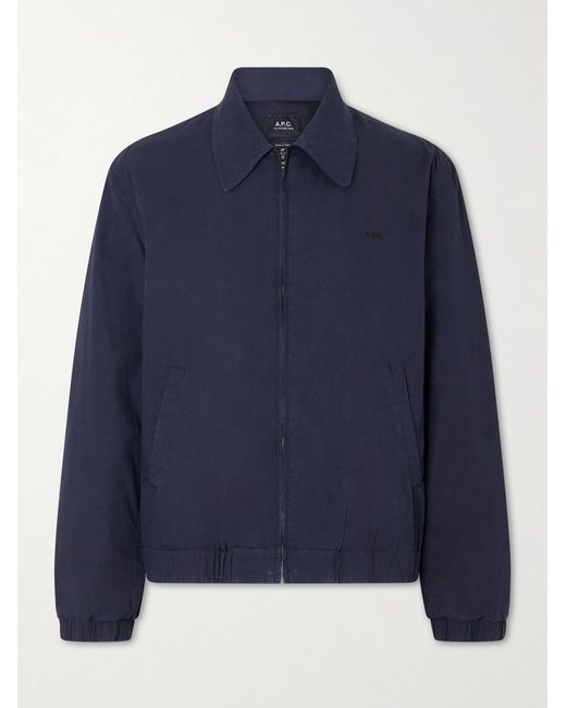A.P.C. Blue William Logo-embroidered Cotton-gabardine Blouson Jacket for men