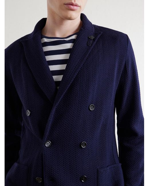 Lardini Blue Double-Breasted Knitted Virgin Wool Blazer for men