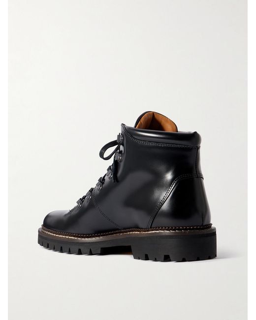 Mr P. Black Jacques Glossed-leather Hiking Boots for men